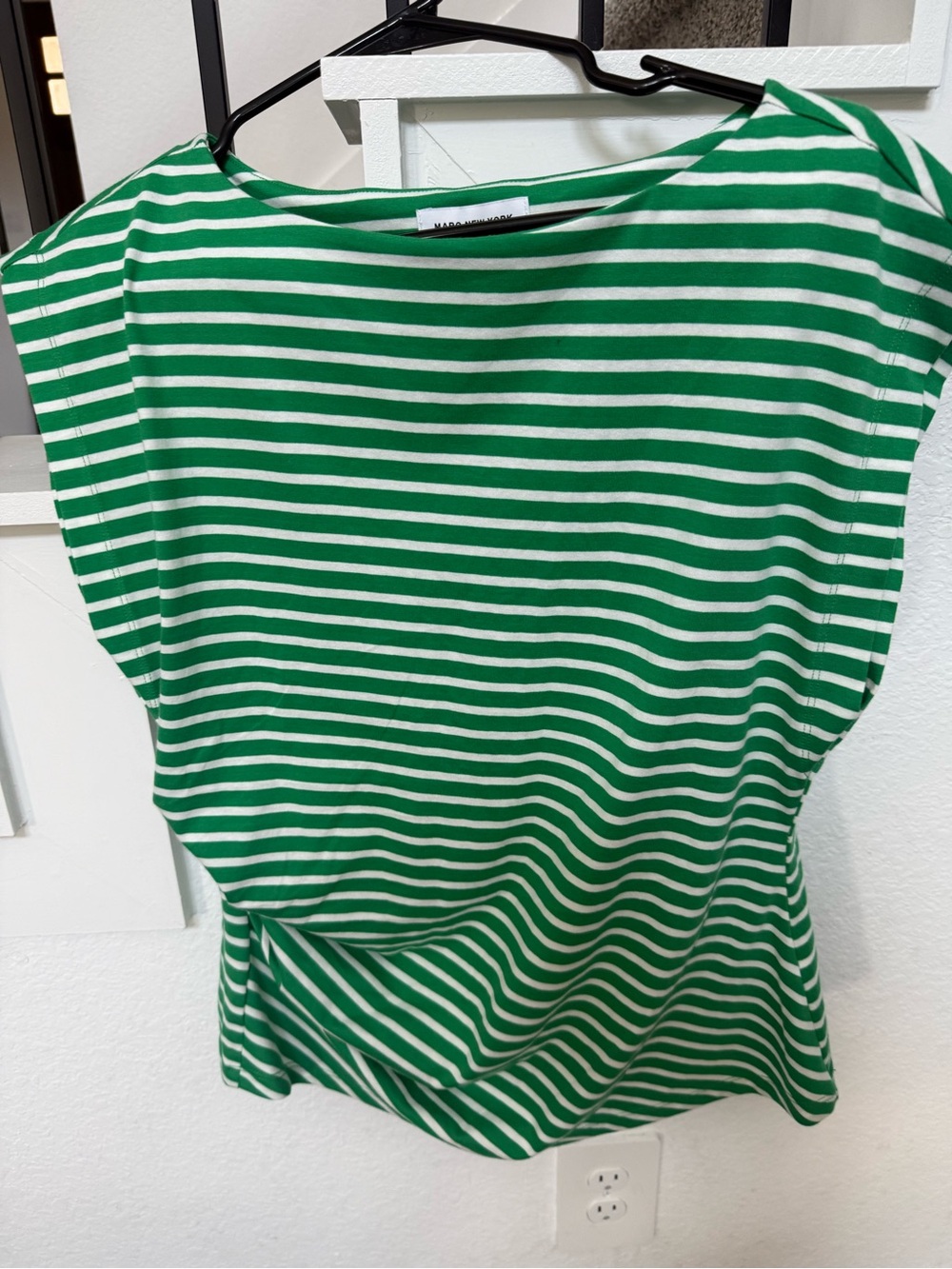 Marc New York Green and White Striped Boatneck Short Sleeve Top